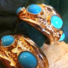 Load image into Gallery viewer, Kenneth Jay Lane Gold Hoop Earrings with Turquoise Cabachons
