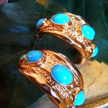 Load image into Gallery viewer, Kenneth Jay Lane Gold Hoop Earrings with Turquoise Cabachons
