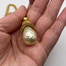 Load image into Gallery viewer, Baroque Pearl Drop on Long Gold Chain
