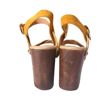 Load image into Gallery viewer, Sam Edelman Mustard Suede Platform Wood Sandals - Size 9
