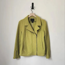 Load image into Gallery viewer, Tahari Chartreuse Boiled Wool Moto Jacket - Small
