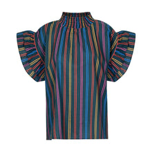 Load image into Gallery viewer, Teal Striped Ruffle Sleeve Cotton Top
