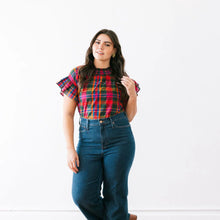 Load image into Gallery viewer, Cotton Poplin Fall Plaid Ruffle Sleeve Top
