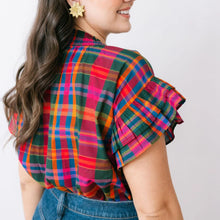 Load image into Gallery viewer, Cotton Poplin Fall Plaid Ruffle Sleeve Top
