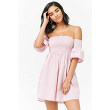 Load image into Gallery viewer, Pink &amp; White Striped Smock Dress- L

