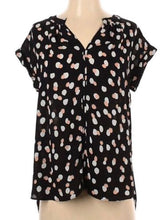 Load image into Gallery viewer, Philosophy Black Pink &amp; White Polka Dot V- Neck Blouse- M
