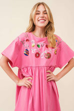 Load image into Gallery viewer, Sequin Ornaments Christmas Pink Baby Doll Cotton Dress
