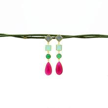 Load image into Gallery viewer, Pink Fuchsia, Chalcedony &amp; Labradorite Faceted Drop Earrings
