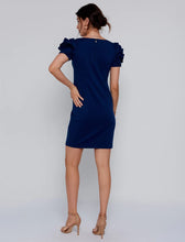 Load image into Gallery viewer, Pietro Brunelli Navy Rose Ruffle Maternity Sheath Dress- XS
