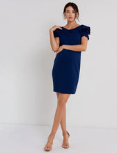 Load image into Gallery viewer, Pietro Brunelli Navy Rose Ruffle Maternity Sheath Dress- XS
