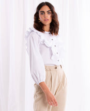 Load image into Gallery viewer, White 3/4 Sleeve Ruffle Blouse

