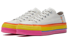 Load image into Gallery viewer, White Low Top Converse With Rainbow Platform- 9
