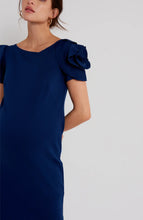 Load image into Gallery viewer, Pietro Brunelli Navy Rose Ruffle Maternity Sheath Dress- XS
