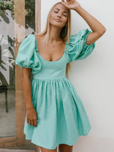 Load image into Gallery viewer, Strawberry Fields Puff Sleeve Linen Mini Dress - Mint
