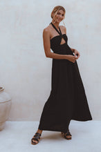 Load image into Gallery viewer, Black Linen Halter Keyhole Maxi Dress

