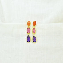 Load image into Gallery viewer, Pink Tourmaline, Carnelian, &amp; Purple Amethyst Drop Earrings
