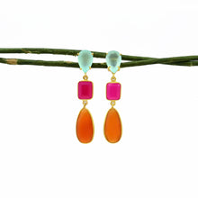 Load image into Gallery viewer, Aqua, Pink, &amp; Carnelian Faceted Drop Earrings

