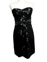 Load image into Gallery viewer, BCBG Max Azria Black Sequin Strapless Cocktail Dress- 08
