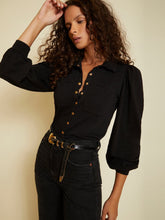 Load image into Gallery viewer, Black Desta Femme Gold Snap Front Top
