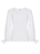 Load image into Gallery viewer, White Isabella Sweatshirt w/ Poplin Bow Sleeves
