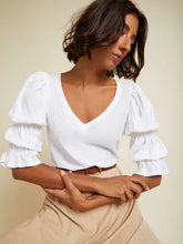 Load image into Gallery viewer, Katana Romantic V-Neck - White

