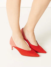 Load image into Gallery viewer, M&amp;S Red + Pink Color Block Kitten Heels- 8.5
