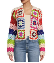 Load image into Gallery viewer, ELAN Rainbow Crochet Cropped Cardigan- L
