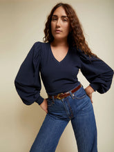 Load image into Gallery viewer, Tabitha Full Sleeve Deep V-Neck Tee - Navy
