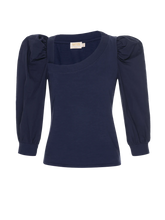 Load image into Gallery viewer, Tori Asymmetric Neck 3/4 Puff Sleeve Tee - Navy
