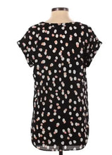 Load image into Gallery viewer, Philosophy Black Pink &amp; White Polka Dot V- Neck Blouse- M
