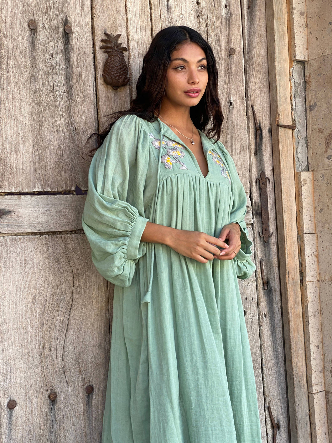 embroidered gauze midi dress Hand Embroidered Gauze Midi-Dress