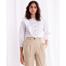 Load image into Gallery viewer, White 3/4 Sleeve Ruffle Blouse
