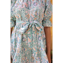 Load image into Gallery viewer, Block Printed Puff Sleeve Dress - Mint
