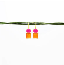 Load image into Gallery viewer, Pink Fuchsia &amp; Carnelian Oval &amp; Square Faceted Earring
