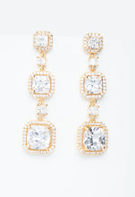 Load image into Gallery viewer, Forever Triple Cushion-Cut CZ Gold Drop Earrings
