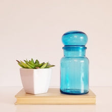 Load image into Gallery viewer, Vintage Belgium Glass Turquoise Apothecary Jar
