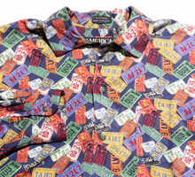 Load image into Gallery viewer, Vintage Perry Ellis License Plate All Over Print Button Up- M
