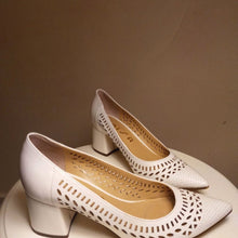Load image into Gallery viewer, Unisa White Laser Cut Block Heel - 8.5
