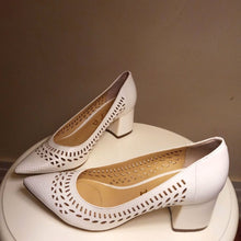 Load image into Gallery viewer, Unisa White Laser Cut Block Heel - 8.5

