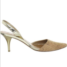 Load image into Gallery viewer, Sam Edelman Cork &amp; Gold Sling Back Heels - 8
