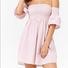 Load image into Gallery viewer, Pink &amp; White Striped Smock Dress- L
