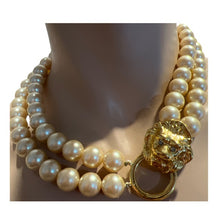 Load image into Gallery viewer, Vintage Kenneth Jay Lane for Avon Lion Head Faux Pearls Necklace
