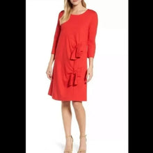Load image into Gallery viewer, Halogen Red Quarter Sleeve Dress With Side Bow Detail- XL
