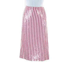 Load image into Gallery viewer, J. CREW Pink + White Strip Sequin Skirt- 4
