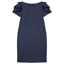 Load image into Gallery viewer, Pietro Brunelli Navy Rose Ruffle Maternity Sheath Dress- XS
