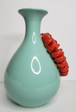 Load image into Gallery viewer, Mint Vase with 3D Red Flower
